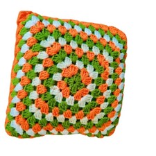 Retro 70s Handmade Crochet Granny Pillow 10x10 Throw Decorative Yarn picture