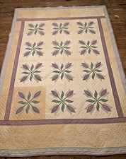 Vintage Hand Stitched/Quilted Purple Tulip Quilt *Extremely Tight Quilting* picture