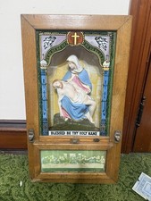 Antique Catholic Viaticum Last Rites Sick Call Altar Pieta Oak Cabinet picture