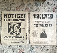 Western Americana Wanted Reward Posters Lot: Cole Younger & Sundance Kid picture