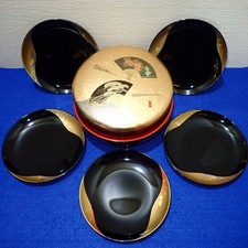 Hakuichi Gold Leaf Japanese Traditional Lacquer Tray Decorative Plates Tableware picture