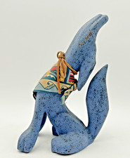 VTG Ceramic Blue Speckled Howling Coyote Figure 6.5” Scarf Southwestern Aztec picture