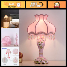 Victorian Style Pink Table Lamp, Fabric Lampshade with Beaded Fringe, Elegant Ho picture