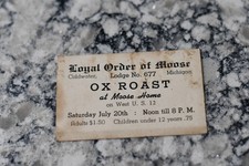 Business Card Antique Vintage Loyal Order Moose 677 Ox Roast Ticket Coldwater MI picture