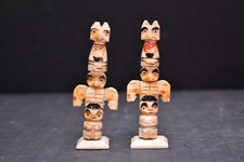SET 2 ATQ 1920s Northwest Coast Buffalo Bone Totem Pole ALASKAN Native American picture