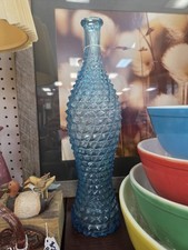 Vintage MCM Blue Glass Diamond Pattern Emploi Bottle picture