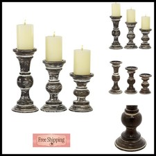 Deco 79 Wood Candle Holder Set of 3 6' 8' 10'H Dark Brown picture