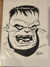 Bruce Timm Rare Original Art (Marvel) Hulk Head Sketch Signed By The Artist picture