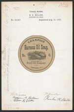 Pawtucket Rhode Island 1889 R K Miller Champion Harness Oil Soap Trademark picture