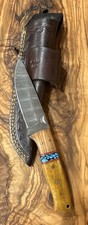 Hometown Knives 8.5 Inch Damascus Steel Blade W/ Wood and Blue Turquoise Handle picture