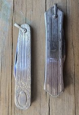  2 Antique  14k White Gold Gentlemen’s Fob Pocket Knife Knives picture