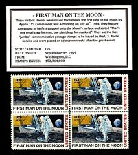 1969 - FIRST MAN ON THE MOON – Mint  Block of Four Vintage Postage Stamps picture