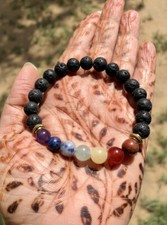 7 Chakra Bracelet Lava Rock, Reiki Feng Shui Healing Gem Stones Bracelet, 8mm picture