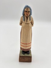 Vintage Carved Wooden Folk Art Of Elderly Woman Figurine picture