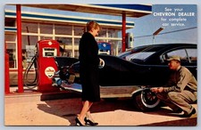 K67/ Interesting Postcard Chrome Chevron Gas Station Advertisement 45 picture