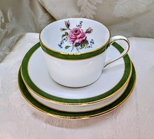 Vintage Coalport Trio Set Coffee Can Cup Saucer Dessert Plate Pink Cabbage Rose picture