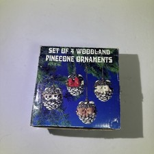 Vtg Set of 4 Woodland Pinecone Ornaments in Original Box B5 picture