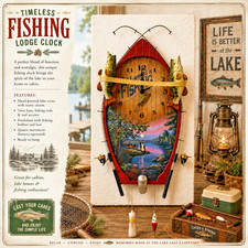 Bradford Exchange James Meger Lakeside Memories Sculpted Fishing Art Wall Clock picture