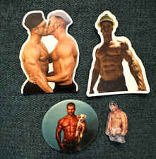 4 PACK - Art Gay Interest Shirtless Beefcake Magnets Button & Pin picture