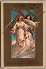 Vintage 1912 CHRISTMAS Embossed GEL Postcard Pretty Flying Angel Girls 