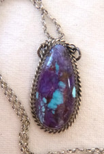 NWT Navajo Clifton Davis Purple Mojave Pendant 925 Sterling Silver Necklace picture