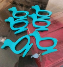 Set Of 6 Vintage Art Deco Blue Bakelite Duck Napkin Rings. picture