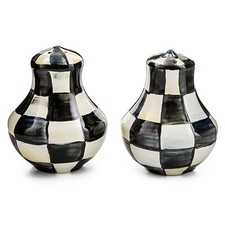 Salt & Pepper Set, 2 Pieces, Small, Black-White Courtly Check Steel Shakers picture