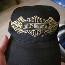Vtg 90’s Biker Harley Davidson Annco Snapback Hat excellent condition gold picture