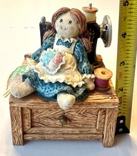 Vintage Antique Sewing Machine with Rag Doll Music Box picture