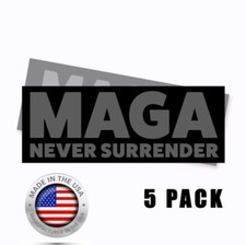 MAGA Never Surrender Bumper Sticker BLACK/GRAY Decals 9x3 Stickers - 5 pack picture