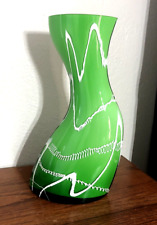 Vintage Green BX Handblown Encased Art Glass Vase Swirl Design 12