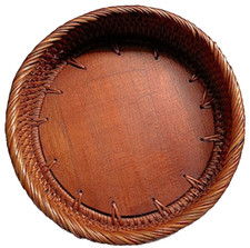 Basket, Round - Rattan & Wood, Wine Bottle Coaster, 6