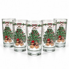 Vintage 1989 CHD Christmas Glass Tumblers Set of 6 Tree Teddy Bear HolidayBring picture