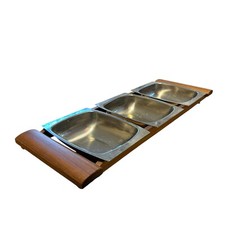 Vintage Mid Century Arthur Salm Stainless Steel & Teak Wood 3 Dishes Sweden picture