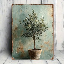 Vintage Olive Tree Wall Rustic Tin Metal Signs Home Décor Olive Branches with picture