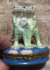 Limoges Trinket Box Frog Couple on a Branch Vintage RARE Atelier RAP picture