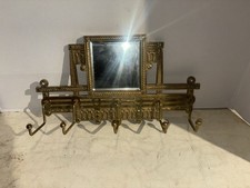 Antique CJO JUDD Brass & Mirror Wall Mount Coat - Key Rack Decor With Hooks picture