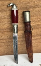 Vintage Finnish Puukko Knife Horse Head Pommel Red Lucite Handle Sheath picture