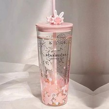 Starbucks China 2025 Cute Rabbit Tumbler Pink Sakura 20oz Double Layer Glass Cup picture