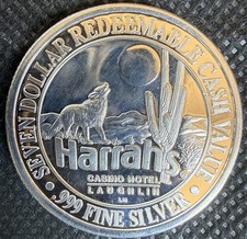 HARRAH’S RARE ⭐️$7 HOTEL & CASINO Limited Edition 999% .65 Oz Pure Silver Strke picture