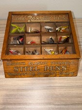 Antique Rexall Pen Oak Glass Store Display Case Steel Pens Drugstore Advertising picture