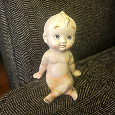 Vintage 1950s White Ceramic Baby Figurine Sitting Kids Decor picture