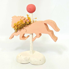 Vintage Handmade Wood Horse Figurine Pink Cottagecore Folk Art Floral Decor Pony picture