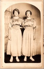 Real Photo Postcard Twin Girls Shirred Dresses Portrait Early 1900s Fashion picture