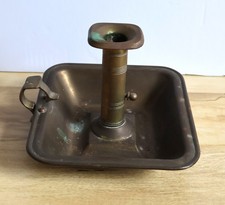 Antique 1800s Brass Push Up Chamberstick Candle Holder Victorian Square Pan picture