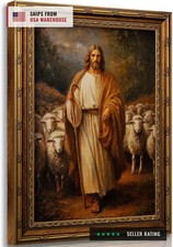 Vintage Gold Framed Wall Art Jesus and Lamb canvas wall decor Christian Jesus Sh picture