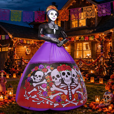 9 FT Halloween Inflatable Skull Lady Day of the Dead Yard Decorations picture