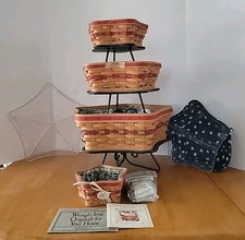 (4) 2001 Longaberger Shining Star Baskets, Liners, Protectors, (3) Stands,Extras picture