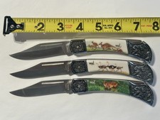 Rare Lot of 3 WYL Solid Metal Ostrich Kangaroo Handle Pocket Knife SS Handle  picture