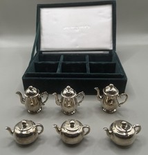 Saks Fifth Avenue Silverplate Teapot Place Name Card Holders • Boxed Set of 6 picture